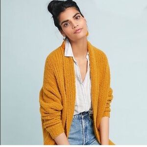 Anthropologie Sleeping On Snow Mustard Cardigan Sweater Wool Alpaca Size Medium